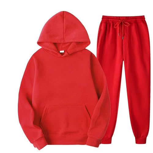 CHYDDU Sweatshirt Set Herren-Gelegenheitssportanzug Pullover Plus Samt Warme Jacke Mit Kapuze Mit Kapuze Mit Kapuzenanzug-Rot-XXL von CHYDDU