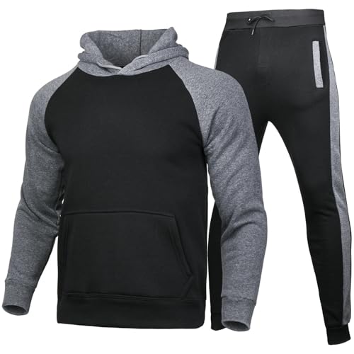 CHYDDU Sweatshirt Set Spleißen Sportanzug Herrenpullover Lässig Kapuze Mit Kapuzen Mit Zwei Keulen-Anzug Trendiger Festkörperanzug-Dunkelgrau-L von CHYDDU