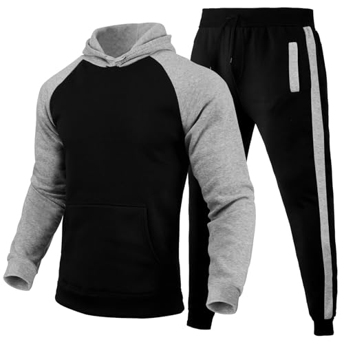 CHYDDU Sweatshirt Set Spleißen Sportanzug Herrenpullover Lässig Kapuze Mit Kapuzen Mit Zwei Keulen-Anzug Trendiger Festkörperanzug-Hellgrau-M von CHYDDU