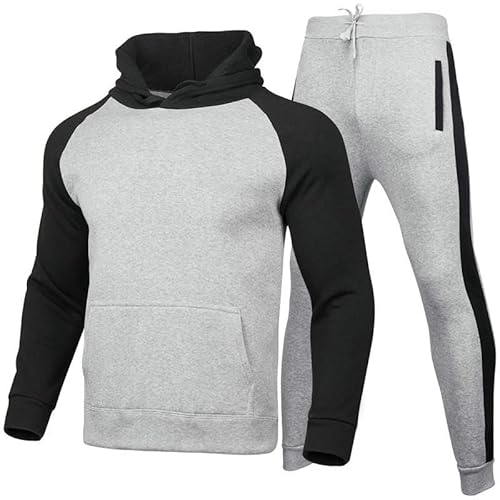 CHYDDU Sweatshirt Set Spleißen Sportanzug Herrenpullover Lässig Kapuze Mit Kapuzen Mit Zwei Keulen-Anzug Trendiger Festkörperanzug-Schwarz-L von CHYDDU