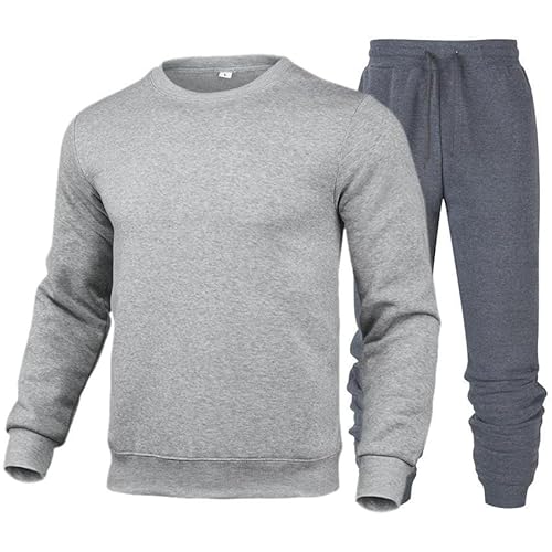 CHYDDU Sweatshirt Set Warm Herren Sports Plus Samt Verdickte Sportanzug Rund Hals Strumpfhose Zweiteiliger Anzug-Hellgrau+Tiefgrau-XXL von CHYDDU