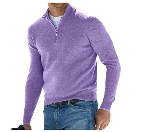 Cardigan Herren All-Match Tops Long-Ärmel-Kaschmirpullover Lässig Casual Comfort Comfort Reißverschluss Pullover-Hellviolett-M von CHYDDU