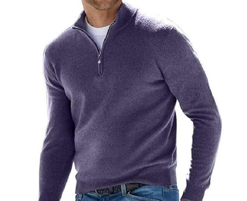 Cardigan Herren All-Match Tops Long-Ärmel-Kaschmirpullover Lässig Casual Comfort Comfort Reißverschluss Pullover-Lila-S von CHYDDU