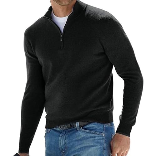 Cardigan Herren All-Match Tops Long-Ärmel-Kaschmirpullover Lässig Casual Comfort Comfort Reißverschluss Pullover-Schwarz-XXXL von CHYDDU