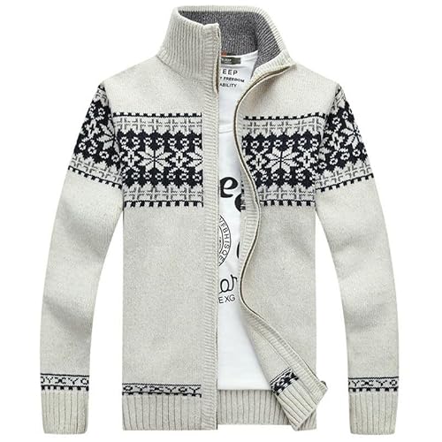 Cardigan Stricker Strickjäger Mit Mittleren Jugendlichen Reißverschluss Pullover Stand Collar Trendy Herrenjacke-Beige-XXL von CHYDDU