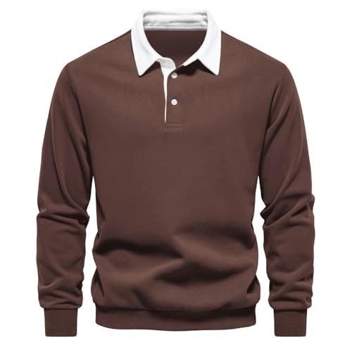 Sweatshirt Herbst Langärmelige Polo-Kragen Sweatshirt Trendy Herren Sweatshirt Casual Vielseitig Vielseitig-Braun-L von CHYDDU