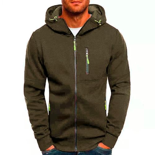 Sweatshirt Herren Sport Fitness Casual Jacquard Sweatshirt Strickjacke Outdoor Running Hooded Jacke-Militärgrün-S von CHYDDU