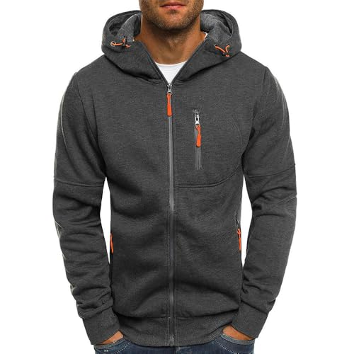 Sweatshirt Herren Sport Fitness Casual Jacquard Sweatshirt Strickjacke Outdoor Running Hooded Jacke-Tief Grau-L von CHYDDU