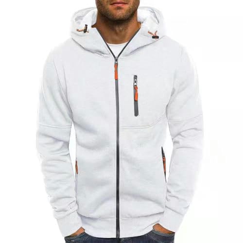 Sweatshirt Herren Sport Fitness Casual Jacquard Sweatshirt Strickjacke Outdoor Running Hooded Jacke-Weiß-M von CHYDDU