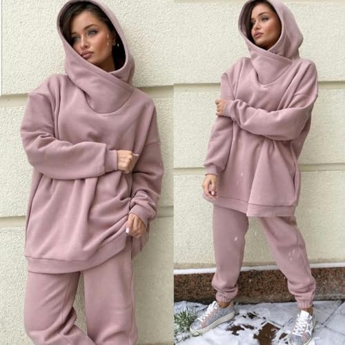 Sweatshirt Set Damen Fashion Casual Sweatshirt-Kapuzenanzug Mit Mittlerer Jogginghose Zweiteiliger Set Mit Mittleren Länge-Rosa-S von CHYDDU