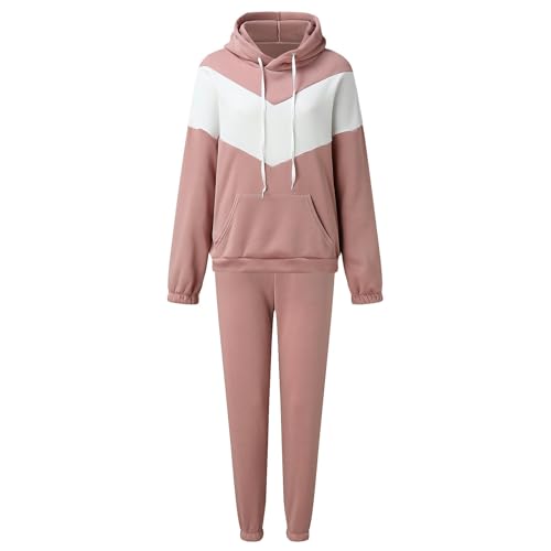 Sweatshirt Set Frauen Sportswear Casual Lose Pullover Set Mit Kapuze Mit Kapuze-Muster-Jogginghosen Zweiteilig-Rosa-M von CHYDDU