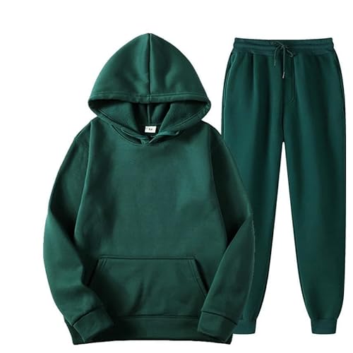 Sweatshirt Set Herren-Feste Farbe Plus Samt Mit Kapuze-Sweatshirt-Anzug Trendy Mode Casual Sports Zweiteiliger Anzug-Dunkelgrün-M von CHYDDU