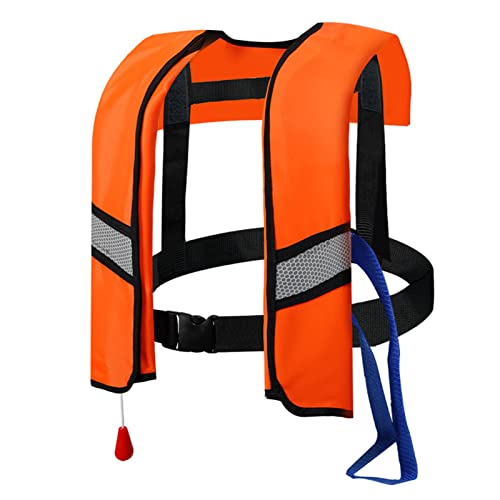 Rettungswesten Schwimmweste für Erwachsene, Verstellbare Aufblasbare Schwimmweste für Erwachsene, Schwimmhilfe mit Reflektierenden Streifen, Ideal für Wassersport und Bootfahren(Orange) von CJJZFO