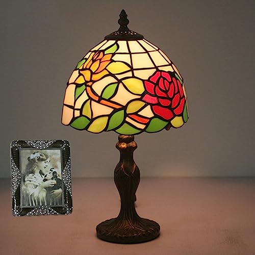 CJPXWCLC -Lampe, Buntglas-Schreibtischlampe, rot-rosa Nachttischlampe, Schreibtisch-Leselampen-Dekoration, Nachttisch für Mädchenliebhaber, Schlafzimmer-Schminktisch von CJPXWCLC