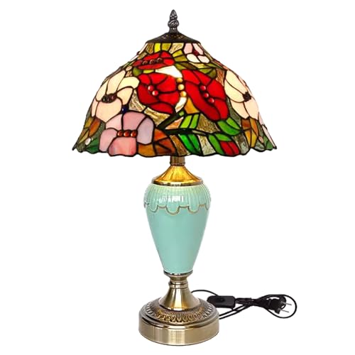 CJPXWCLC Retro Blumen Tischlampe Buntglas Kunst Schreibtischlampe Studie Hotel Villa Dekor Tischleuchte Schlafzimmer Nachtnachtlicht von CJPXWCLC