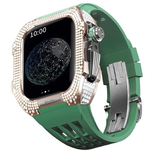 CJPXWCLC Uhrenarmband- und Gehäuse-Set, für 6 5 4 SE 44 mm, luxuriöses Fluorkautschuk-Armband, Titan-Uhrengehäuse, für Iwatch 6/5/4/SE 44 mm Serie, Upgrade-Modifikation von CJPXWCLC