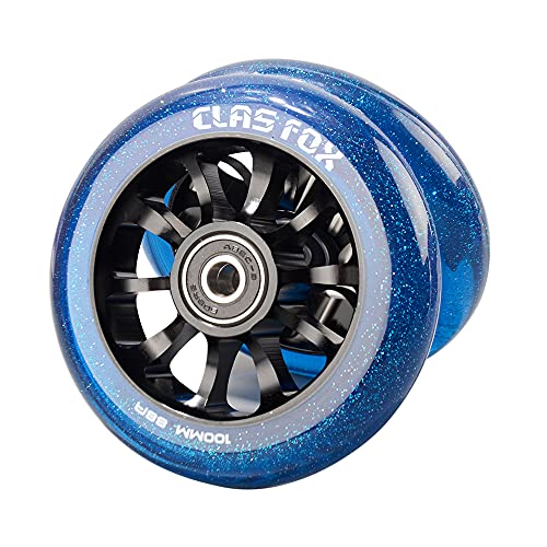 CLAS FOX Pro Stunt Scooter Rollen Roller Räder 110mm Ein Paar mit ABEC-9 Kugellager CNC Metallker (2 stücke) (Transparent Blau) von CLAS FOX