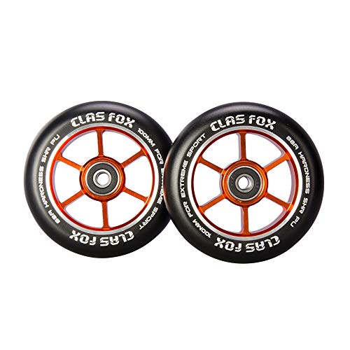 CLAS FOX Pro Stunt Scooter Rollen Roller Räder Wheels 100mm EIN Paar mit ABEC-9 Kugellager CNC Metallkern Graviti (2 stücke) (Orange) von CLAS FOX