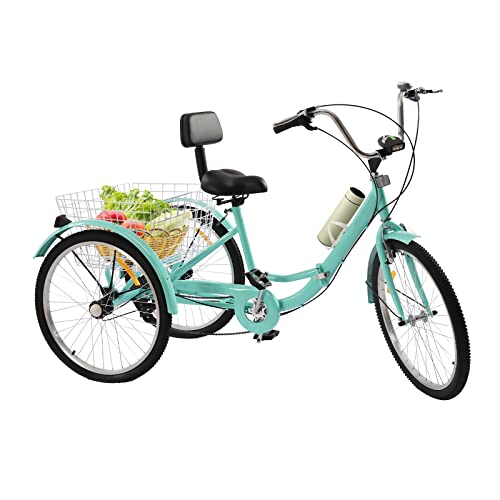 CLEADONG 24 Zoll Dreirad für Erwachsene, 7 Gang Klappbar Dreirad Fahrrad mit Korb und Lampe, 3 Räder Outdoor Adult Dreirädriges Fahrrad Maximale Tragfähigkeit 140kg, Türkis CLEADONG 24 Zoll Dreirad für Erwachsene, 7 Gang Klappbar Dreirad Fahrrad mit Korb und Lampe, 3 Räder Outdoor Adult Dreirädriges Fahrrad Maximale Tragfähigkeit 140kg, Türkis von CLEADONG