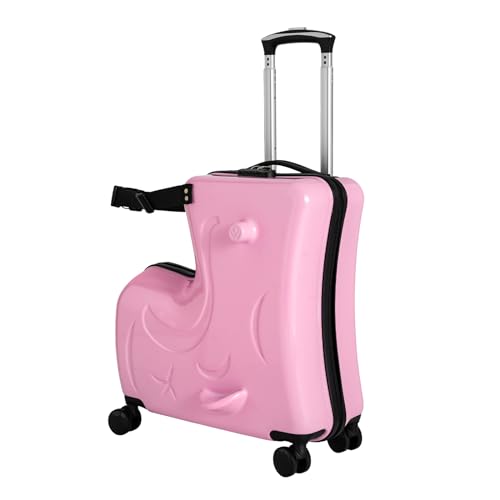 CLEADONG Kids Ride On Suitcase, Kindertrolley mit Rollen, Kinderkoffer zum Draufsitzen - besonders sicher Dank Gurt & Griffen - Kindertrolley mit Rollen von CLEADONG