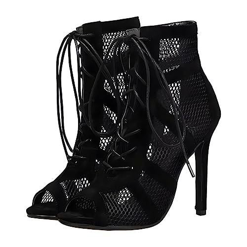 CLSSLVVBN Atmungsaktive Damen Tanzschuhe, stilvolle und erschwingliche Damen Sandalen, Leder Absatz Sandalen, High Heel Stiefel, bequem, Schwarz, acht"und"dreißig von CLSSLVVBN