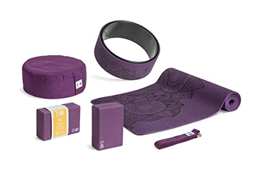 CLUB4BRANDS C4B - Großes Yoga Set (6 TLG.) mit Yoga-Matte, 2 Yoga-Blöcke, Yoga-Gurt, Yoga-Rad und Yoga-Kissen – Praktisches Yoga-Set für Anfänger und Erfahrene Yogis von CLUB4BRANDS