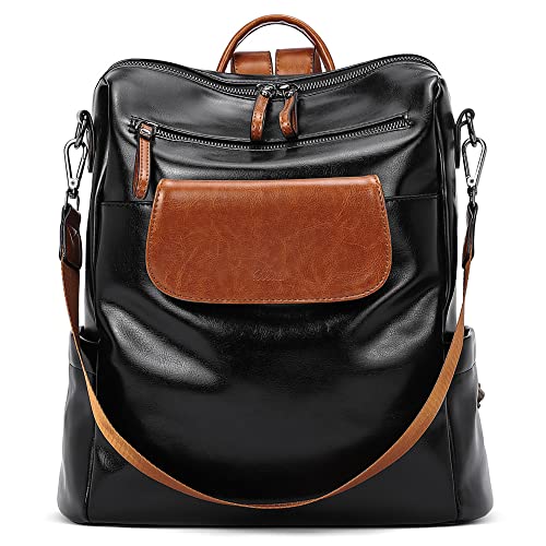 CLUCI Leder-Rucksack für Damen, groß, modisch, wandelbar, diebstahlsicher, Reiserucksack, 2-2 schwarz mit braun, Large, Reiserucksäcke von CLUCI