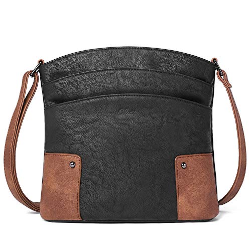 CLUCI Umhängetasche Damen Klein Crossbody Clutch Handytasche mit Geldbörse Schwarz mit Braun von CLUCI