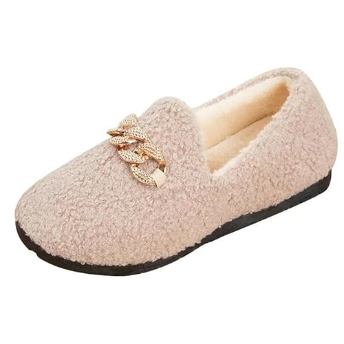 CLXLYU Baumwollslipper Damenschuhe, Warme, Kurze, Plüschgekleidete Heimschuhe, Modische Frauen Flache Ladung-Khaki-39 von CLXLYU