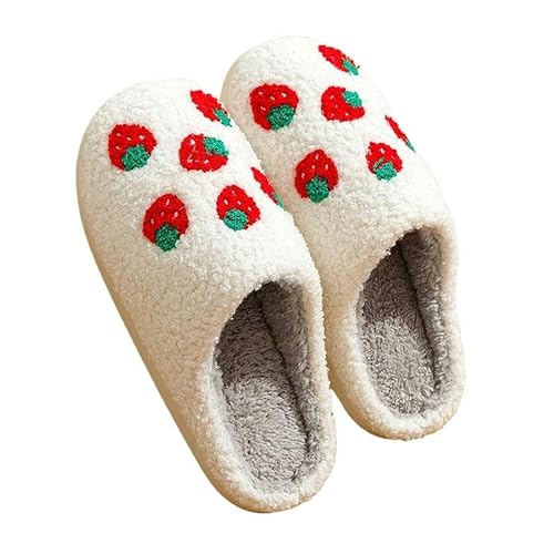 CLXLYU Baumwollslipper Damenschuhe Winter Warm Warm Innenspaß Weicher Slip-Pantetten Bequeme Baumwollschuhe-Erdbeere-41-42 von CLXLYU