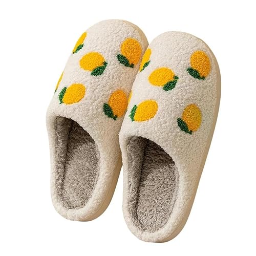 CLXLYU Baumwollslipper Damenschuhe Winter Warm Warm Innenspaß Weicher Slip-Pantetten Bequeme Baumwollschuhe-Zitrone-39-40 von CLXLYU