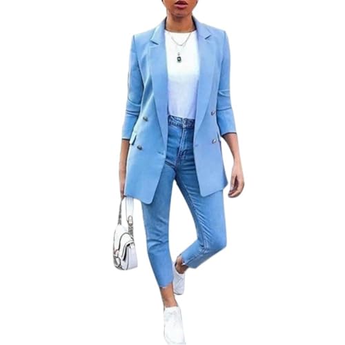 CLXLYU Damen Blazer Anzug Büro Tragen-Blau-S von CLXLYU