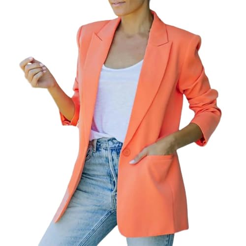 CLXLYU Damen Blazer Anzug Jacke Stilvolle Lampentaschen Anzug Jacke Comfy Women Blazer Revers Taschen Anzugmantel-Orange-L von CLXLYU