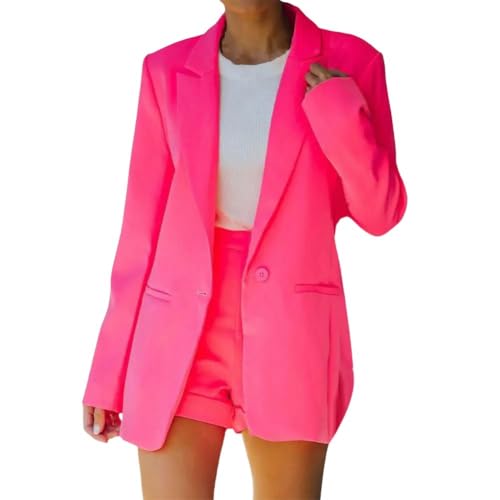 CLXLYU Damen Blazer Anzug Jacke Stilvolle Lampentaschen Anzug Jacke Comfy Women Blazer Revers Taschen Anzugmantel-Rosa-2Xl von CLXLYU