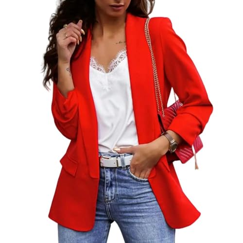 CLXLYU Damen Blazer Blazer Damenmantel Großer Großer Langarm Elegante Blazerinnen Weibliche Jacke Mode Formal-Rot-2Xl von CLXLYU