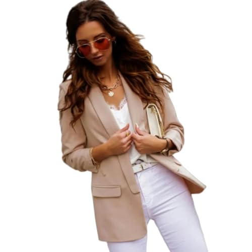 CLXLYU Damen Blazer Top -Jacke Elegante Langarmanzug Halsband Feste Farbtemperament Slim Fit Top Jacke-Khaki-L von CLXLYU