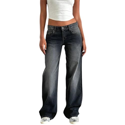 CLXLYU Damen Low-Rise Vintage Baggy Jeans - Gerade Weitbein, Lässige Lockere Fit Lange Hosen - B-Xs CLXLYU Damen Low-Rise Vintage Baggy Jeans - Gerade Weitbein, Lässige Lockere Fit Lange Hosen - B-Xs von CLXLYU