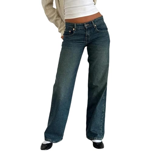 CLXLYU Damen Jeans Frauen Low -Rise -Jeans Vintage Baggy Gerade Weitbein Jeans Lässige Lockere Fit Lange Hosen-D-Xs CLXLYU Damen Jeans Frauen Low -Rise -Jeans Vintage Baggy Gerade Weitbein Jeans Lässige Lockere Fit Lange Hosen-D-Xs von CLXLYU
