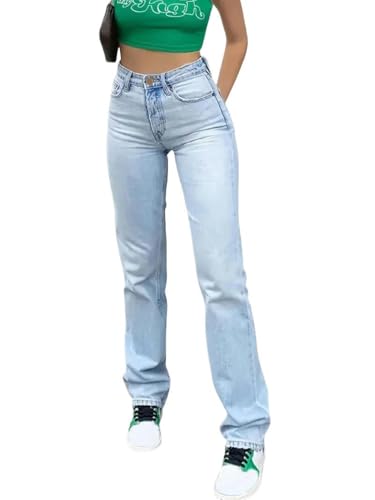 CLXLYU Damen Jeans Jeans Denim Frauen Straight Hosen Taschen Hohe Taille -Knöchellänge Locker Verzweifelt-Hellblau-Xs CLXLYU Damen Jeans Jeans Denim Frauen Straight Hosen Taschen Hohe Taille -Knöchellänge Locker Verzweifelt-Hellblau-Xs von CLXLYU