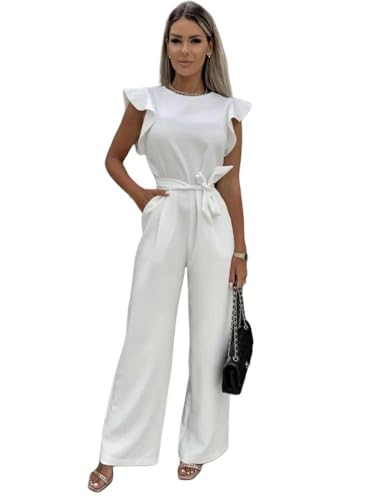 CLXLYU Damen Jumpsuit Weitbein -Jumpsuit Frauen Eleganter Jumpsuit Vintage Streetwear Workwear Frauen Jumpsuit Frauen-Weiss-S von CLXLYU