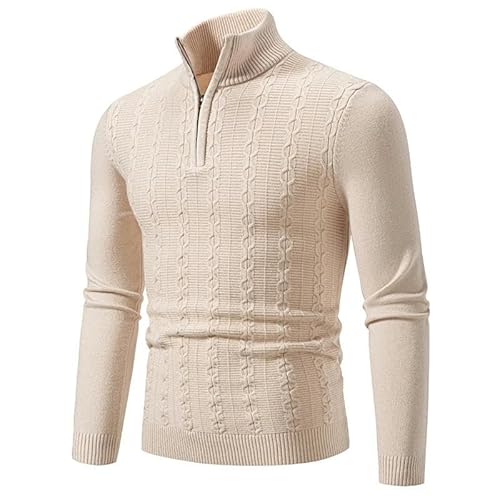 CLXLYU Herren Pullover Halb Gestrickter Pullover Herrenstandkragen Langarm Slim Fit Strick Sweater Pullover-Beige-3Xl von CLXLYU