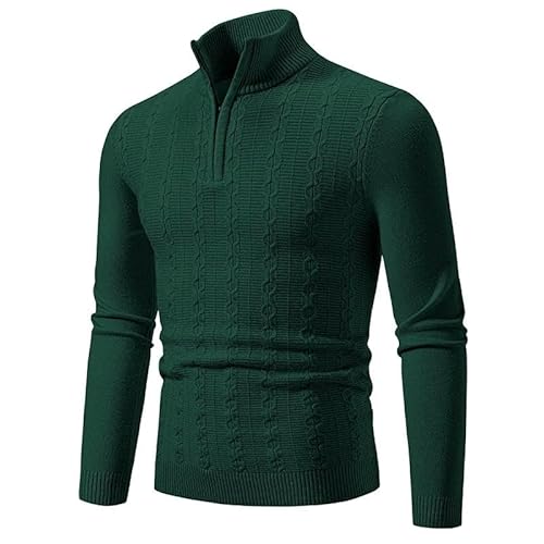 CLXLYU Herren Pullover Halb Gestrickter Pullover Herrenstandkragen Langarm Slim Fit Strick Sweater Pullover-Grün-L von CLXLYU