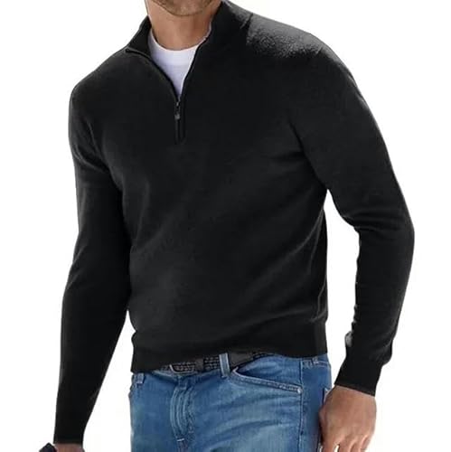 CLXLYU Herren Pullover Herren Halb Zip V Hals Strick -Top Lässige Pullover Mode Langarmpullover Poloshirt-Schwarz-M von CLXLYU