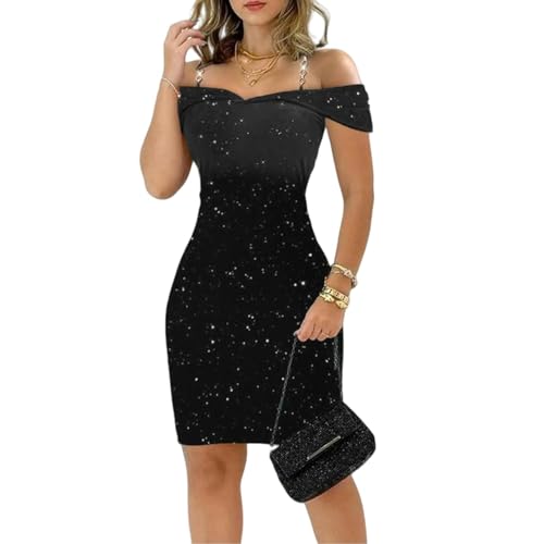 CLXLYU Hochzeitsgast Kleid Off Shoulder Kleider Für Frauen Bodycon Formelle Kleider Für Hochzeit Slim Fit Party Kleid-Schwarz-M von CLXLYU