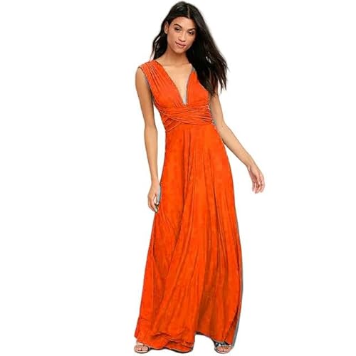 CLXLYU Kleider Für Hochzeitsgäste Damen Mode Verband Lange Kleider Boho Weibliche Rote Lange Kleider Mode Multi -Seilbandkleider-Orange-S von CLXLYU