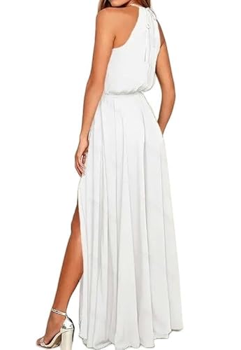 CLXLYU Kleider Für Hochzeitsgäste Damen Sommer Langes Kleid High Split Boho Beach Kleid Tunika Maxi Kleid Frauen Abend Party Kleid Sundress-Weiss-M von CLXLYU