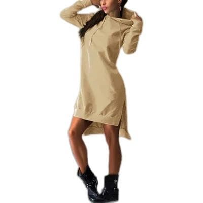 CLXLYU Pullover Kleid Frauen Frühlings- Und Herbstkleid Mode Unregelmäßige Kapuze -Langarm -Kleiderkleid Mit Kapuze-Beige-M von CLXLYU