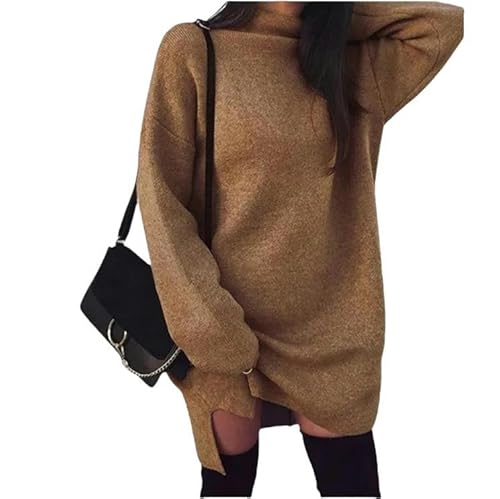 CLXLYU Pullover Kleid Übergroßes Lose Sweatshirt -Kleid Pullover Langarm Asymmetrischer Pullover Partykleid-Khaki-XXL von CLXLYU