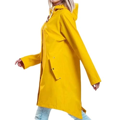 CLXLYU Regenjacke Damen Mode Wanderjacke Regenmantel Langjacke Mode Mode Raincoat Jacke Oberbekleidung-Gelb-M von CLXLYU