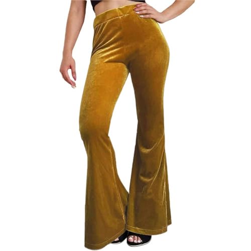 CLXLYU Schlaghose Frauen Vintage Flare Hosen Hohe Taille Lange Hosen Lady Slim Bell Bottom Hosen Streetwear-Braun-2Xl von CLXLYU